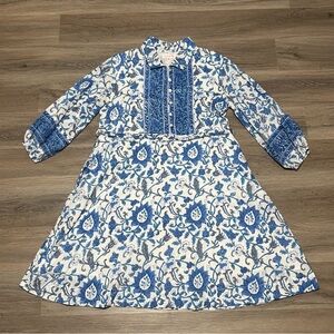 Mary Marshmallow Medium Shirt Dress White Blue Button Front Collared Belt Cotton